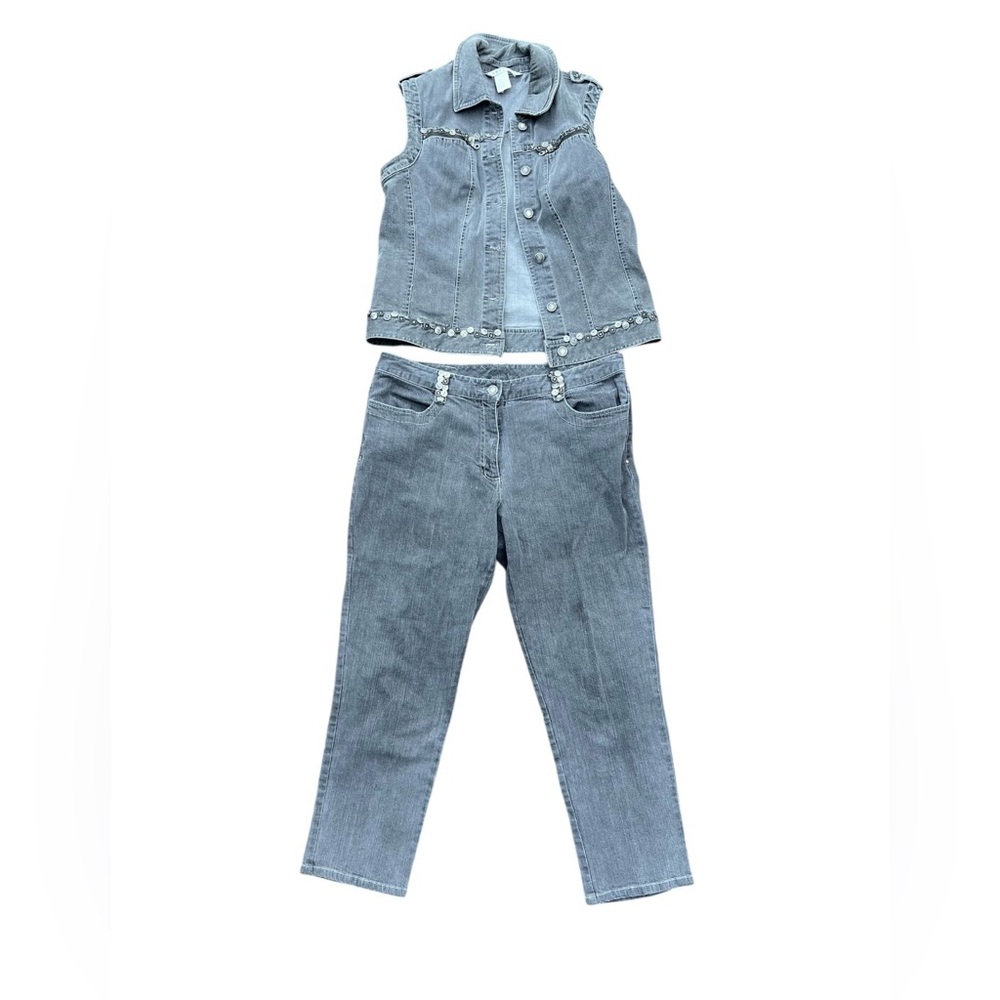 Vintage Spanner Gray Denim Matching Vest and Jeans Set Size 10/12 button details